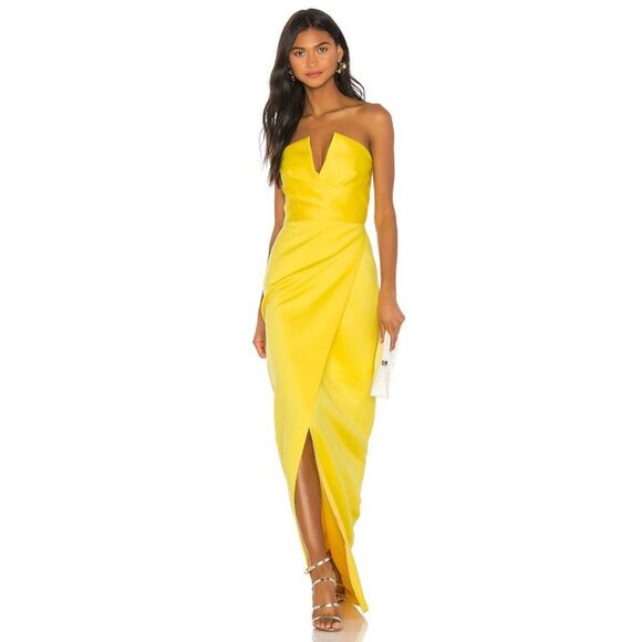 Jay Godfrey‎ Womens Size 2 Darcy Yellow Strapless Column Gown Long Maxi Dress - Picture 1 of 4